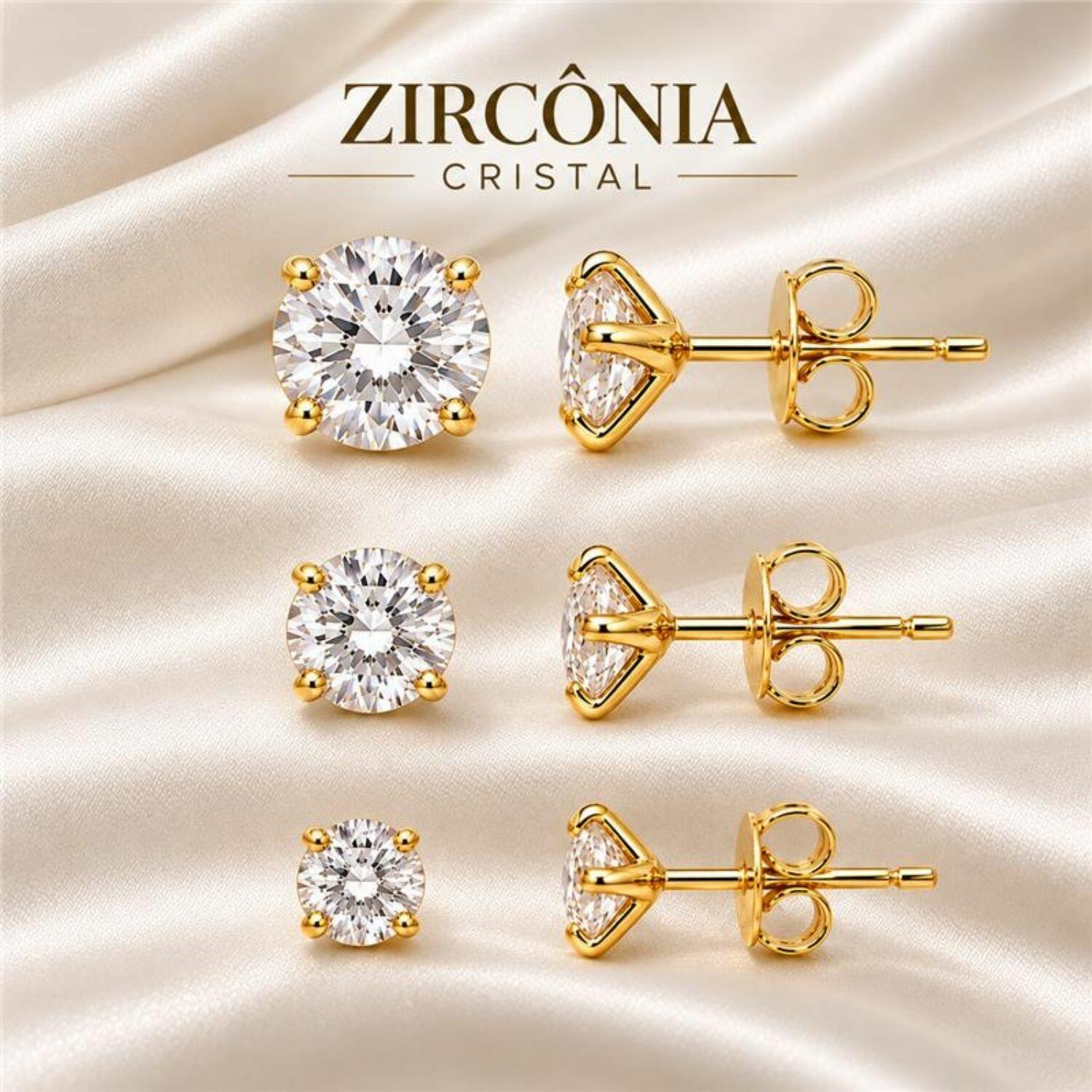 Brinco Trio Ponto de Luz Zircônia Cristal Banhado a Ouro