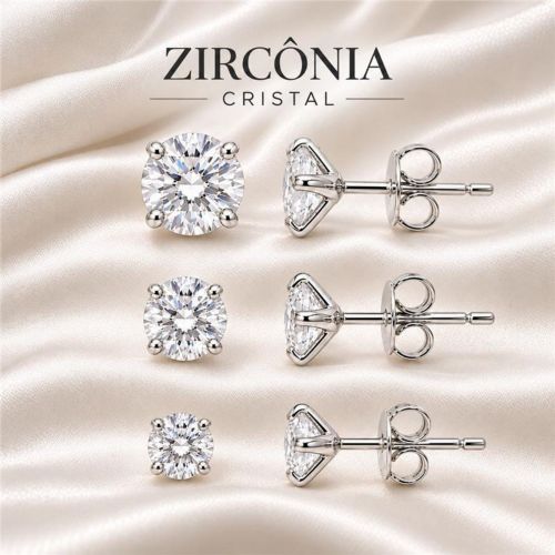 Brinco Trio Ponto de Luz Zircônia Cristal Banhado a Prata