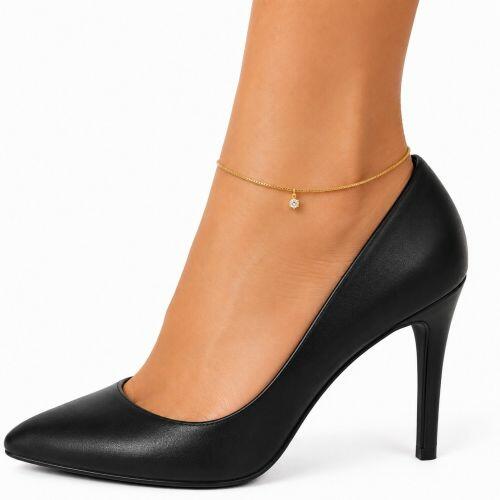 Tornozeleira Ponto de Luz Zirc�nia Cristal Banhado a Ouro