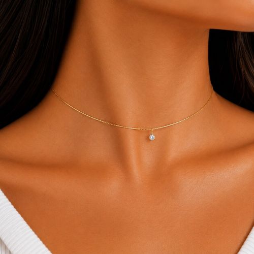 Choker Ponto de Luz Zirc�nia Cristal  Banhado a Ouro