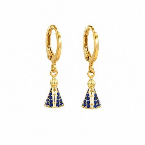 Brinco Argola Nossa Senhora Aparecida Zirc�nia Azul Banhado a Ouro