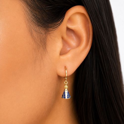 Brinco Argola Nossa Senhora Aparecida Zircônia Azul Banhado a Ouro