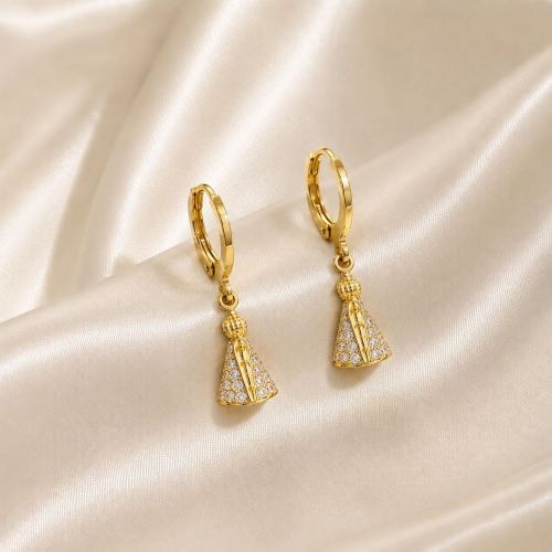Brinco Argola Nossa Senhora Aparecida Zircônia Cristal Banhado a Ouro