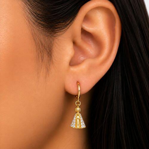 Brinco Argola Nossa Senhora Aparecida Zirc�nia Cristal Banhado a Ouro