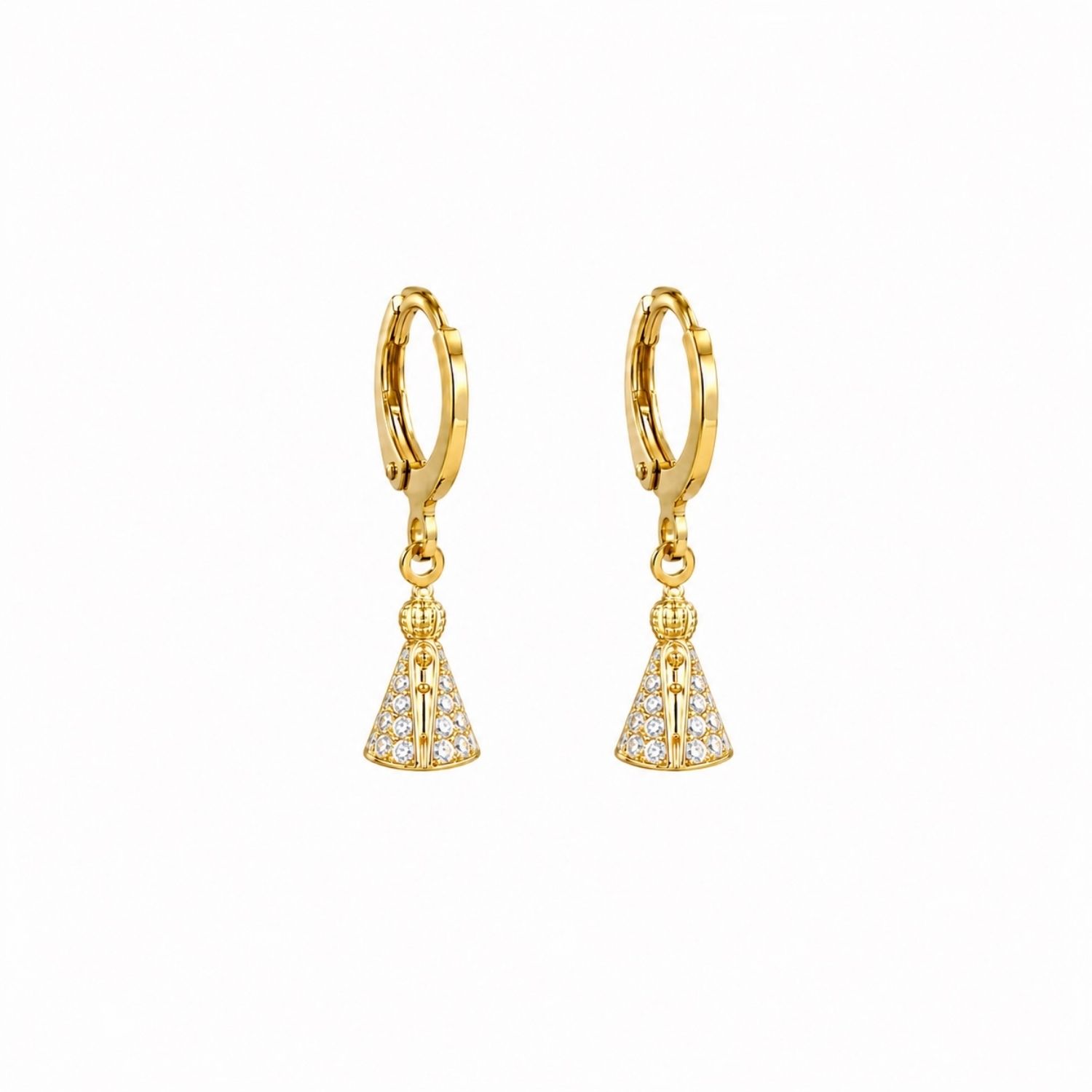 Brinco Argola Nossa Senhora Aparecida Zircônia Cristal Banhado a Ouro