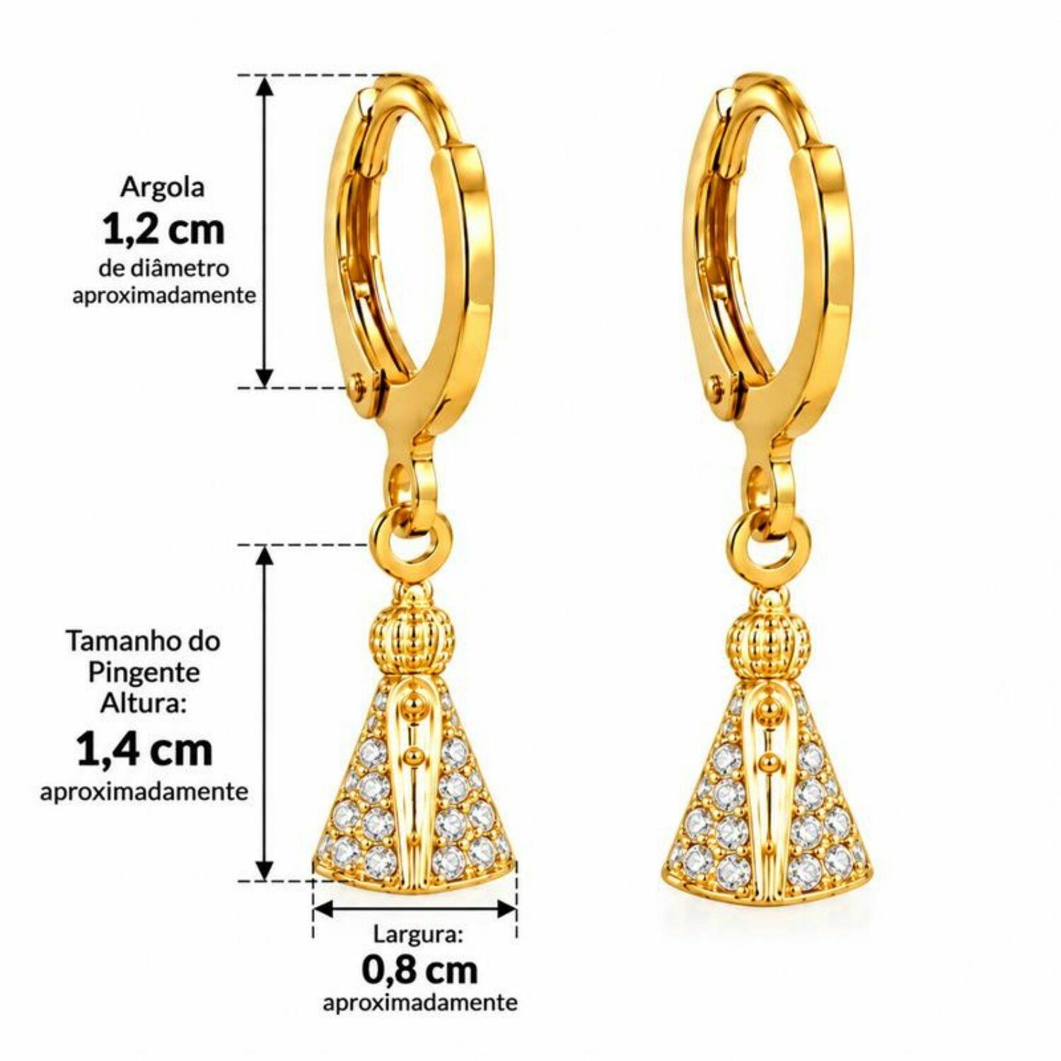 Brinco Argola Nossa Senhora Aparecida Zircônia Cristal Banhado a Ouro