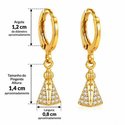 Brinco Argola Nossa Senhora Aparecida Zircônia Cristal Banhado a Ouro