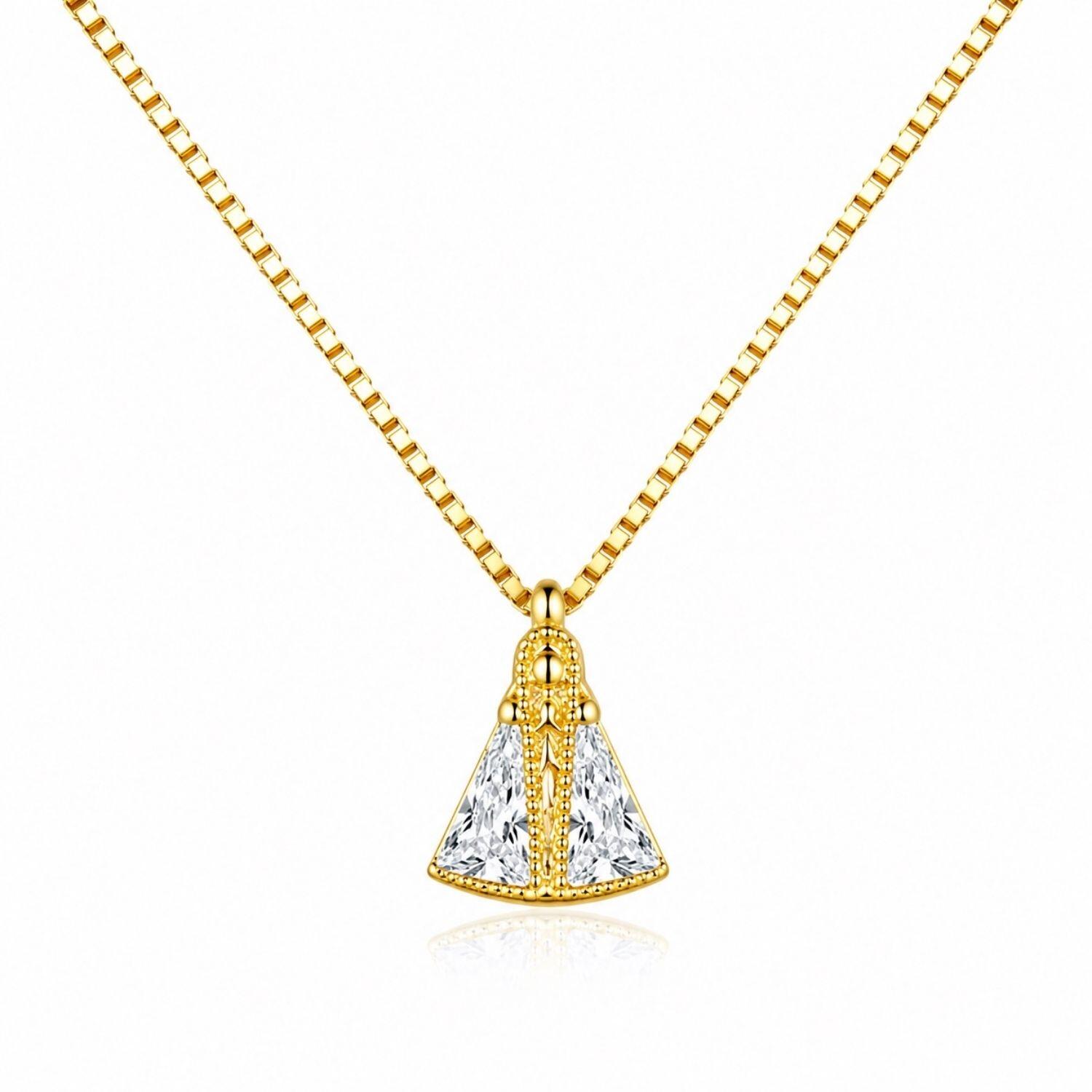 Colar Nossa Senhora Aparecida Zircônia Cristal Banhado a Ouro