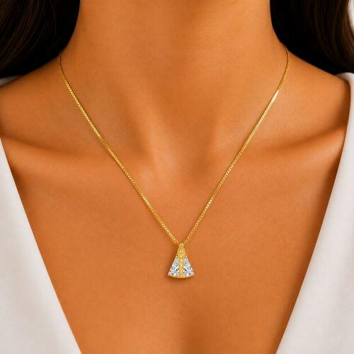 Colar Nossa Senhora Aparecida Zircônia Cristal Banhado a Ouro