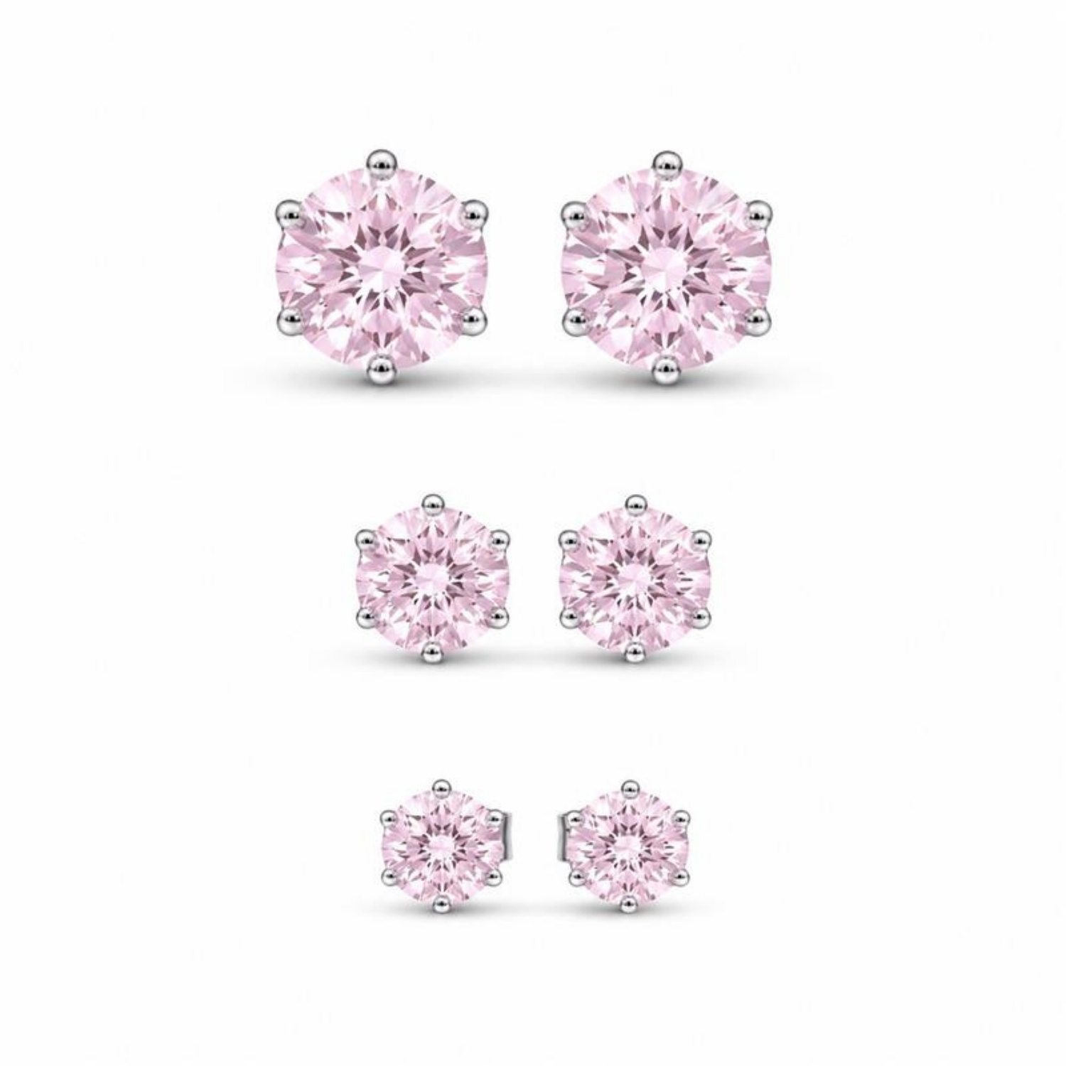 Brinco Trio Ponto de Luz Zircônia Rosa Aço Inox