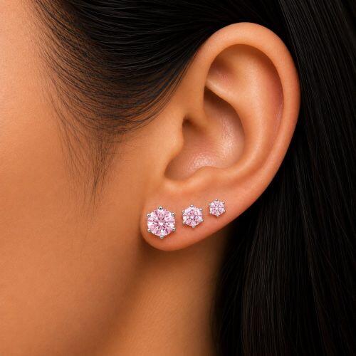 Brinco Trio Ponto de Luz Zirc�nia Rosa A�o Inox