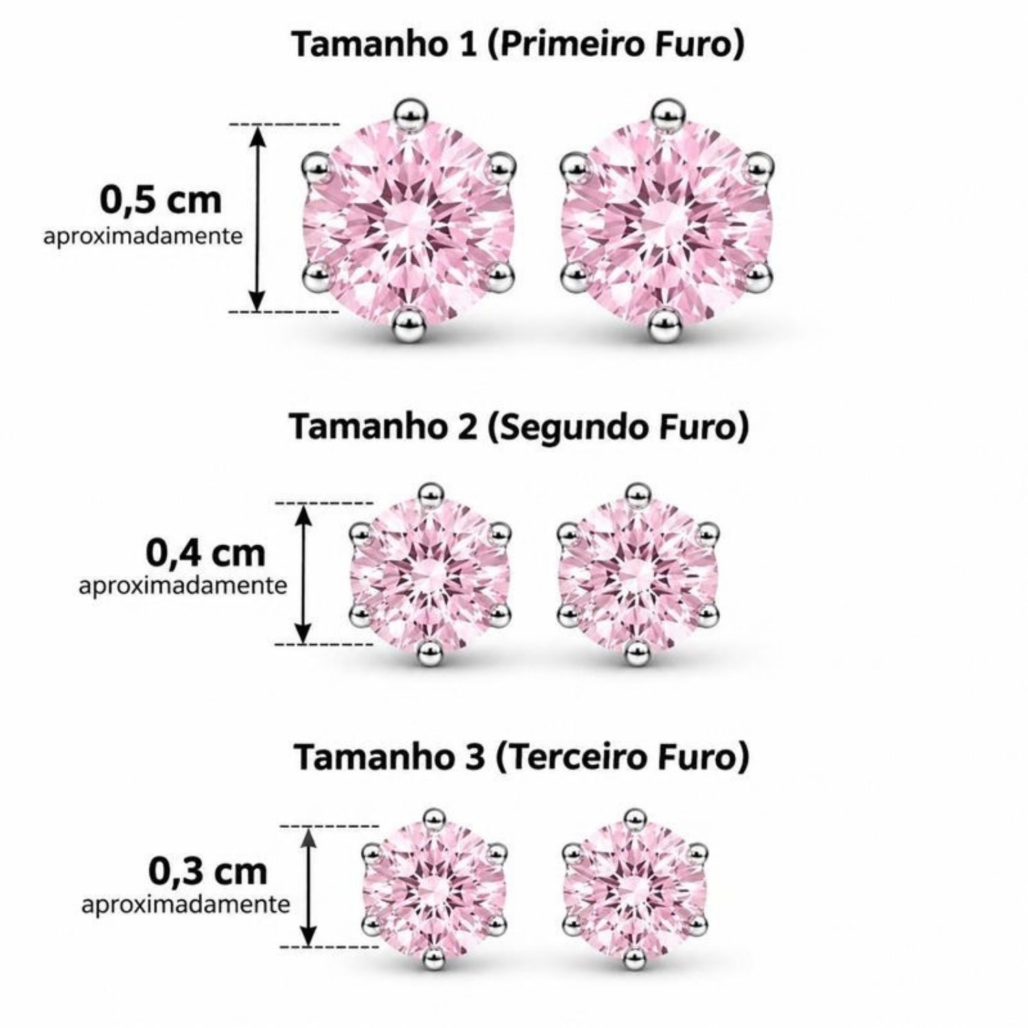 Brinco Trio Ponto de Luz Zircônia Rosa Aço Inox