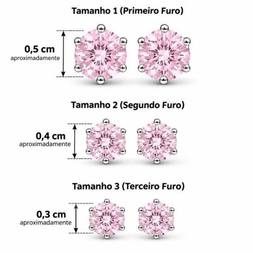 Brinco Trio Ponto de Luz Zircônia Rosa Aço Inox