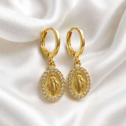 Brinco Argola Nossa Senhora Milagrosa Zircônia Cristal Banhado a Ouro