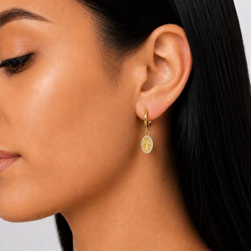 Brinco Argola Nossa Senhora Milagrosa Zircônia Cristal Banhado a Ouro