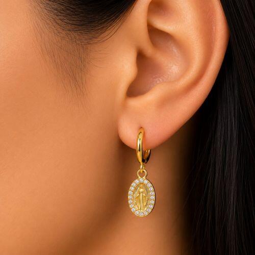 Brinco Argola Nossa Senhora Milagrosa Zirc�nia Cristal Banhado a Ouro