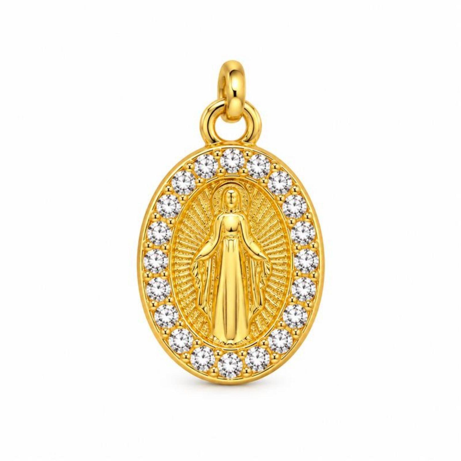 Brinco Argola Nossa Senhora Milagrosa Zircônia Cristal Banhado a Ouro
