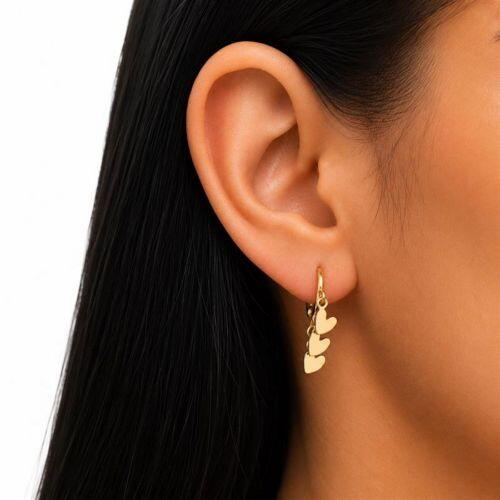 Brinco Argola  3 Cora��es Banhado a Ouro