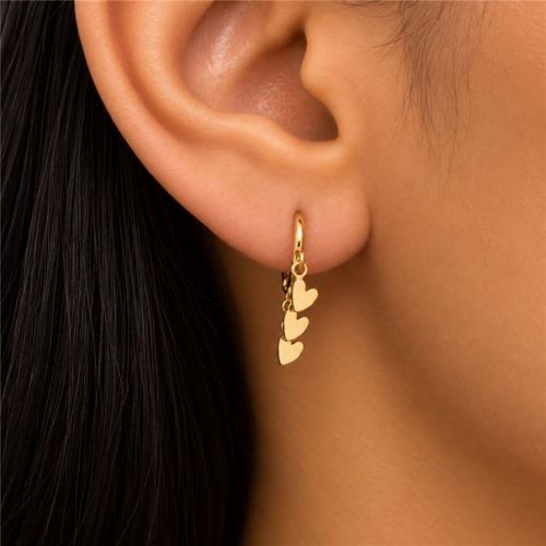 Brinco Argola 3 Corações Banhado a Ouro