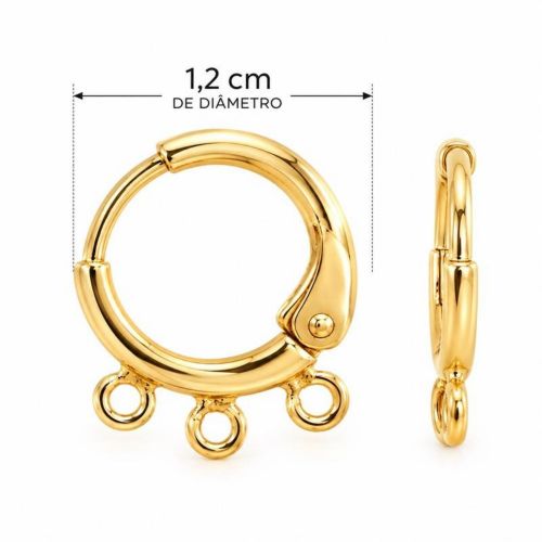 Brinco Argola  3 Cora��es Banhado a Ouro