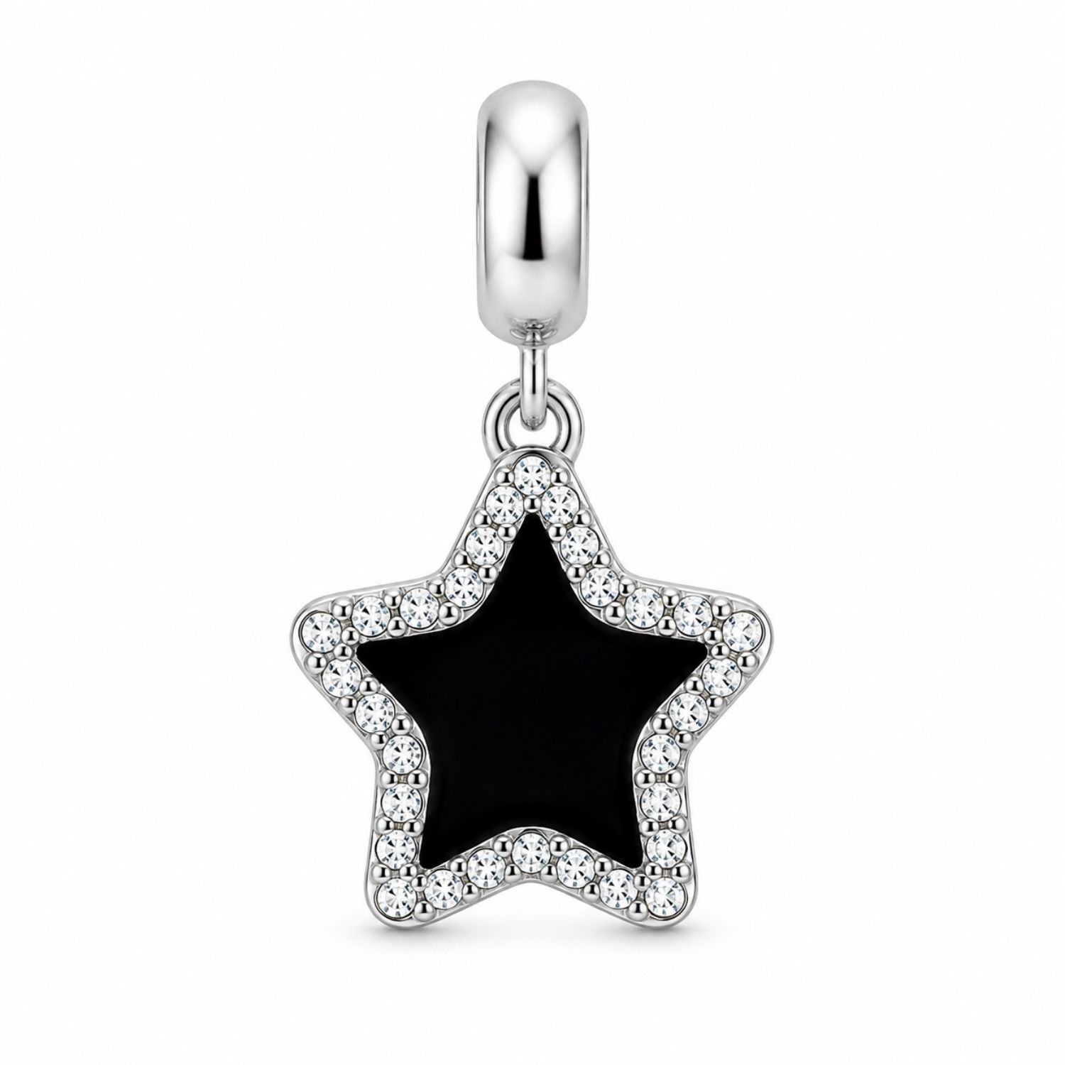 Berloque Pingente Estrela Negra com Micro Zircônia Cristal Aço Inox