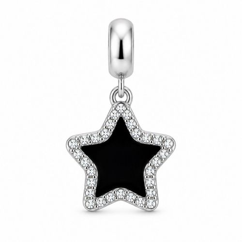 Berloque Pingente Estrela Negra com Micro Zircônia Cristal Aço Inox