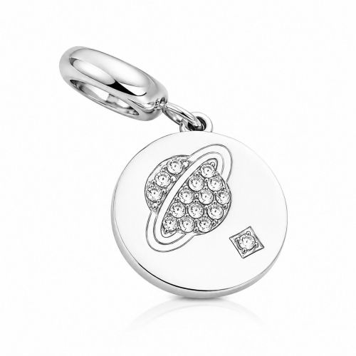 Berloque Medalha Saturno Zircônia Cristal Aço Inox