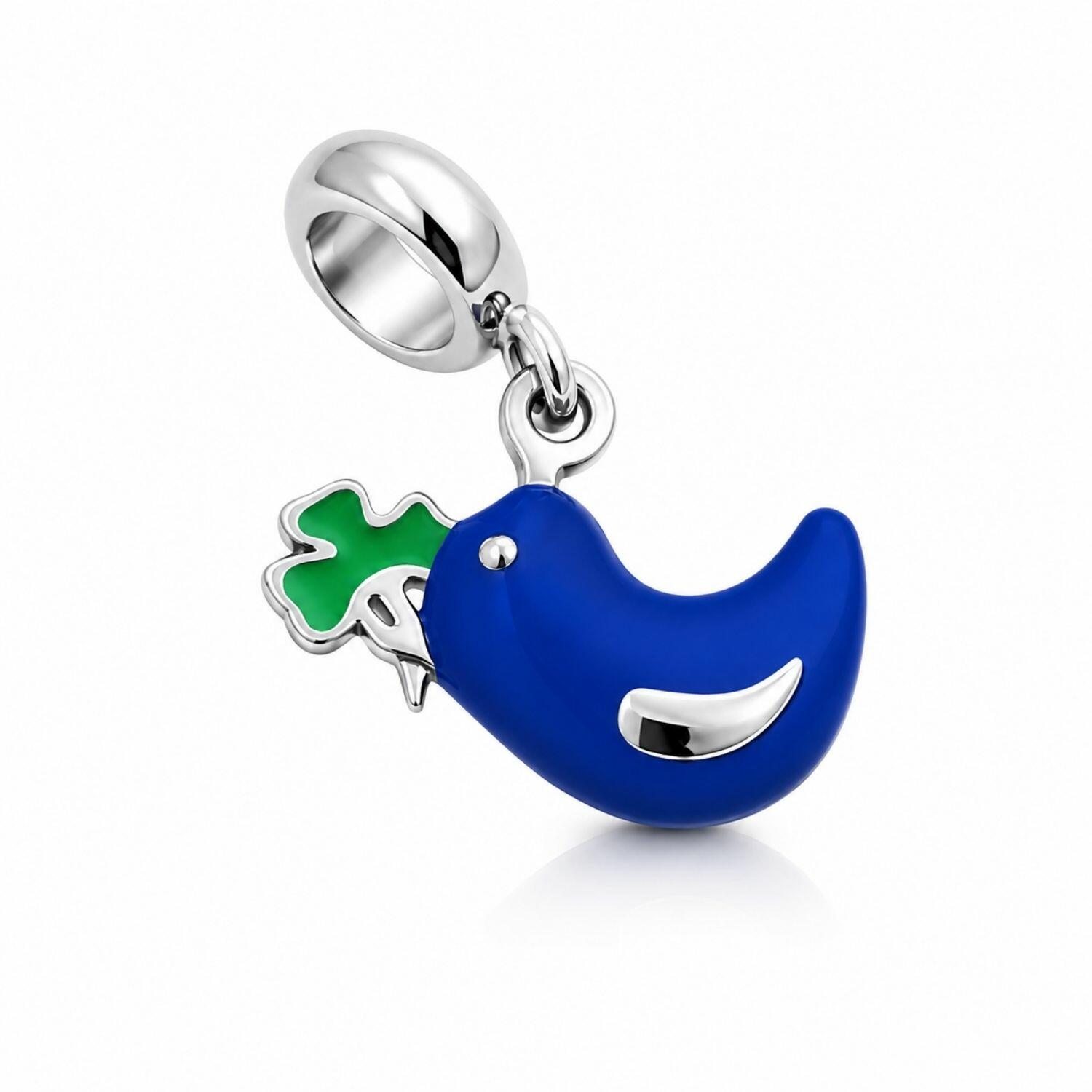 Berloque Passarinho Azul Aço Inox