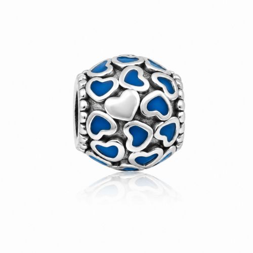 Berloque Separador Bolinha com Cora��es Resina Azul A�o Inox
