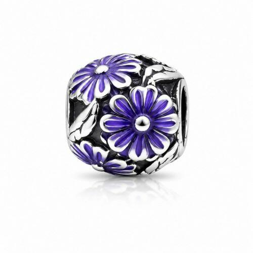 Berloque Separador Flores Resina Lilás Aço Inox