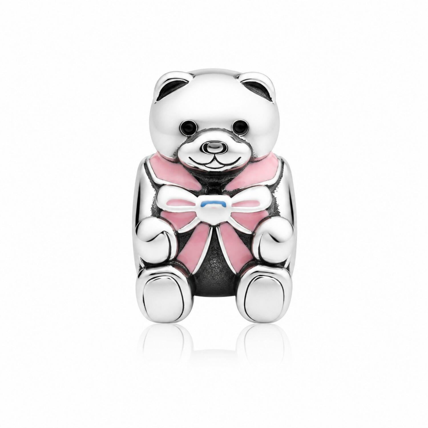 Berloque Separador Ursinho Resina Rosa Aço Inox
