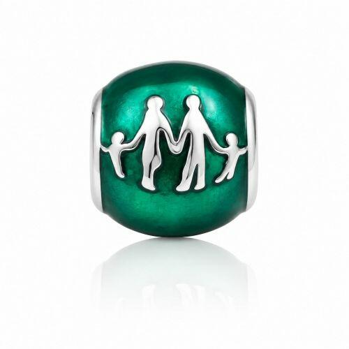 Berloque Separador Fam�lia com Resina Verde A�o Inox