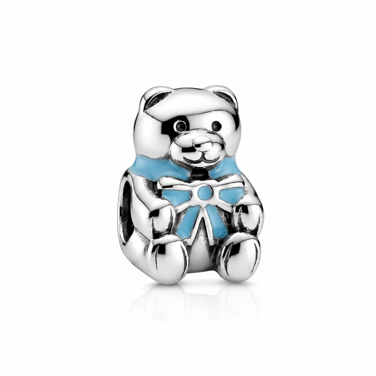 Berloque Separador Ursinho Resina Azul Aço Inox