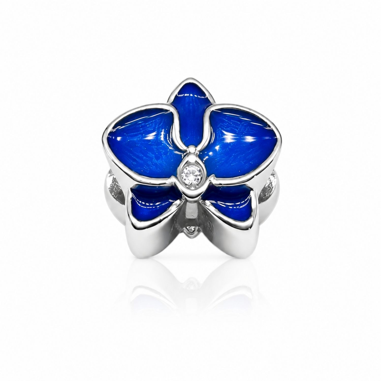 Berloque Separador Orquídea Resina Azul Aço Inox