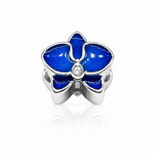 Berloque Separador Orqu�dea Resina Azul A�o Inox