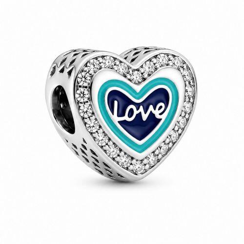 Berloque Separador Cora��o Love Resina e Micro Zirc�nia Cristal A�o Inox