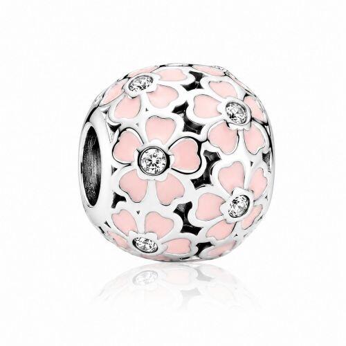 Berloque Separador Flores Resina Rosa com Ponto de Luz Zirc�nia Cristal A�o Inox