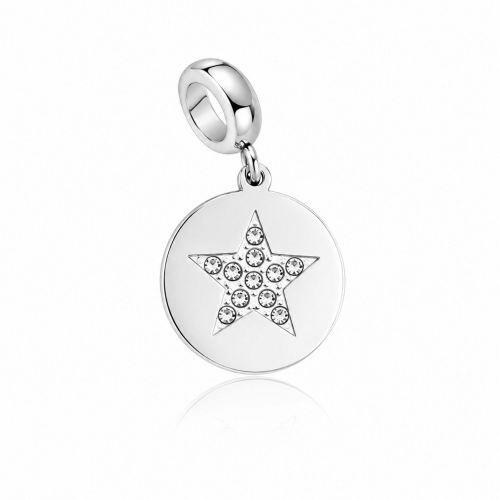 Berloque Medalha com Estrela Micro Zirc�nia Cristal A�o Inox