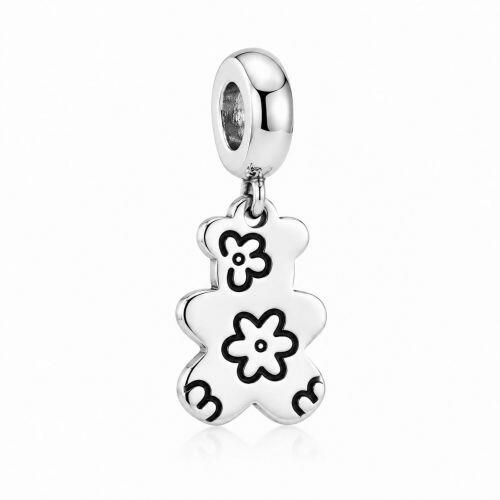 Berloque Ursinho com Flores A�o Inox