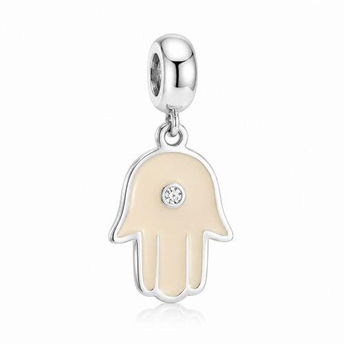 Berloque M�o de F�tima Resina Rosa Claro A�o Inox