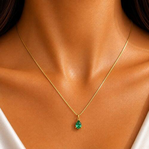 Colar com Gota Zirc�nia Turmalina Banhado a Ouro