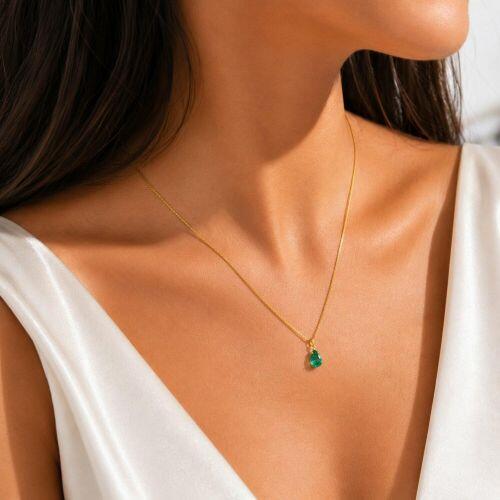 Colar com Gota Zirc�nia Turmalina Banhado a Ouro