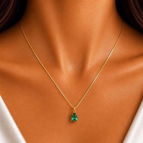 Colar com Gota Zirc�nia Turmalina Banhado a Ouro