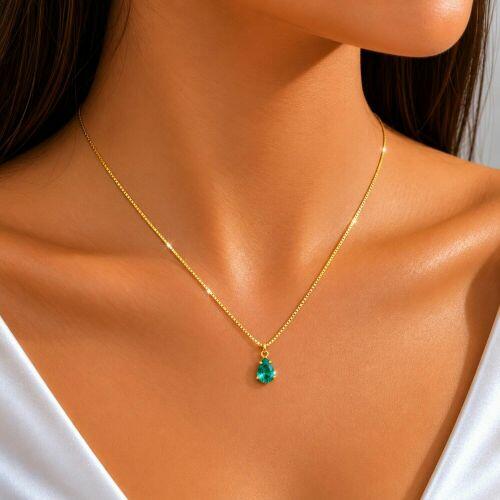 Colar com Gota Zirc�nia Turmalina Banhado a Ouro