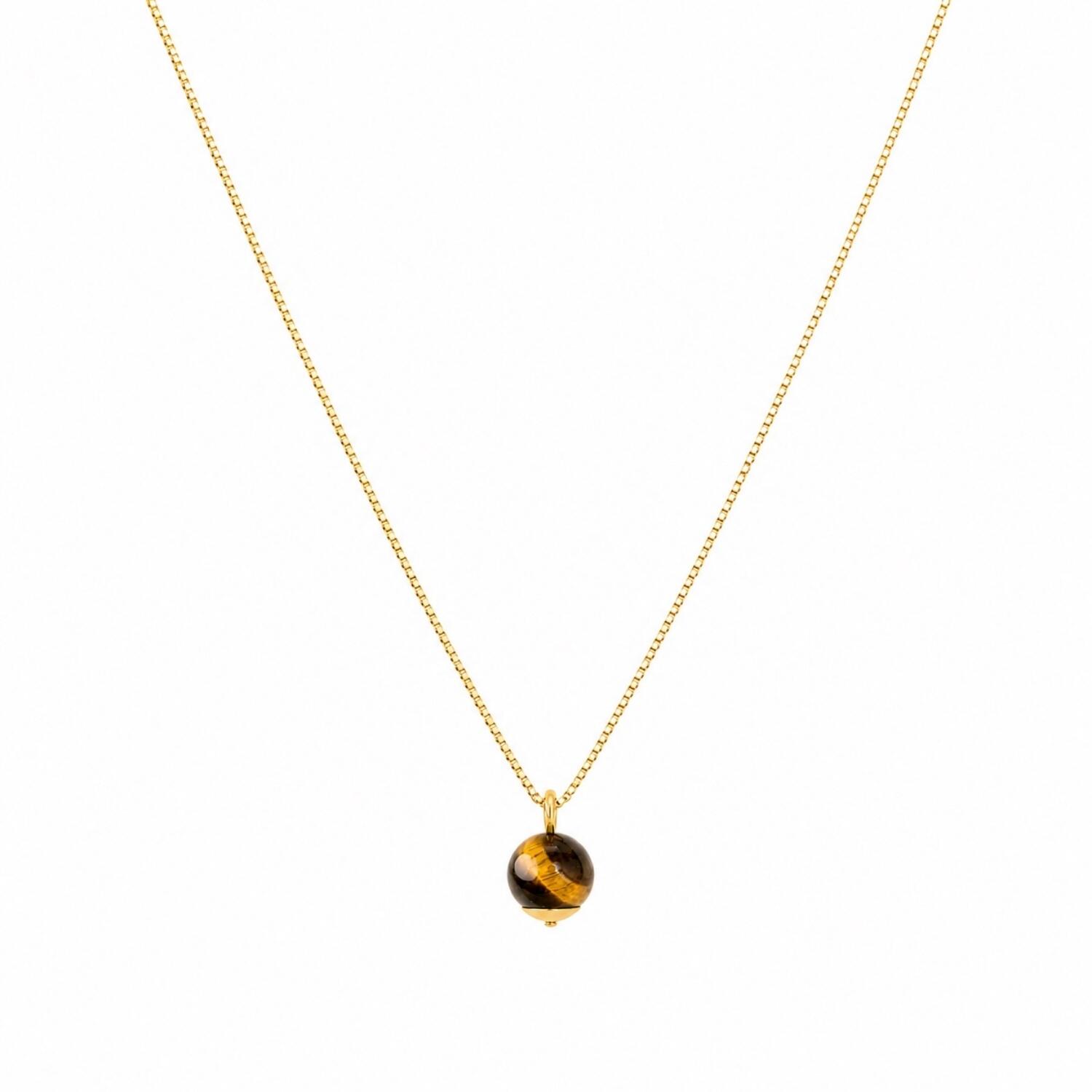 Colar Pedra Natural Olho de Tigre Banhado em Ouro 18k