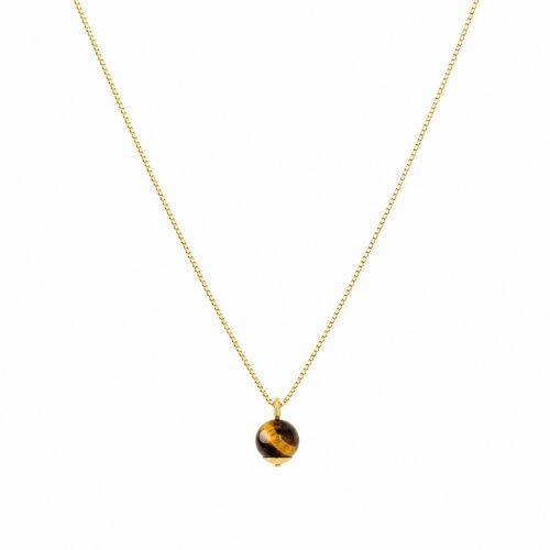Colar Pedra Natural Olho de Tigre Banhado em Ouro 18k