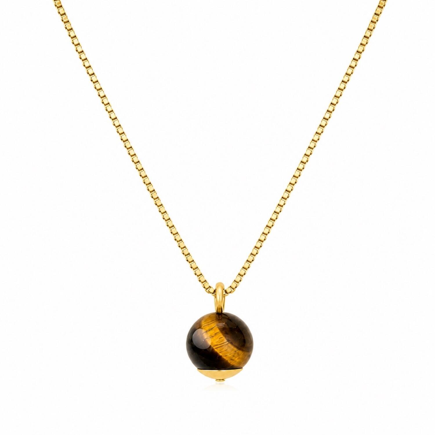 Colar Pedra Natural Olho de Tigre Banhado em Ouro 18k