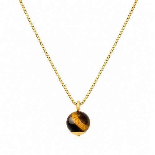 Colar Pedra Natural Olho de Tigre Banhado em Ouro 18k
