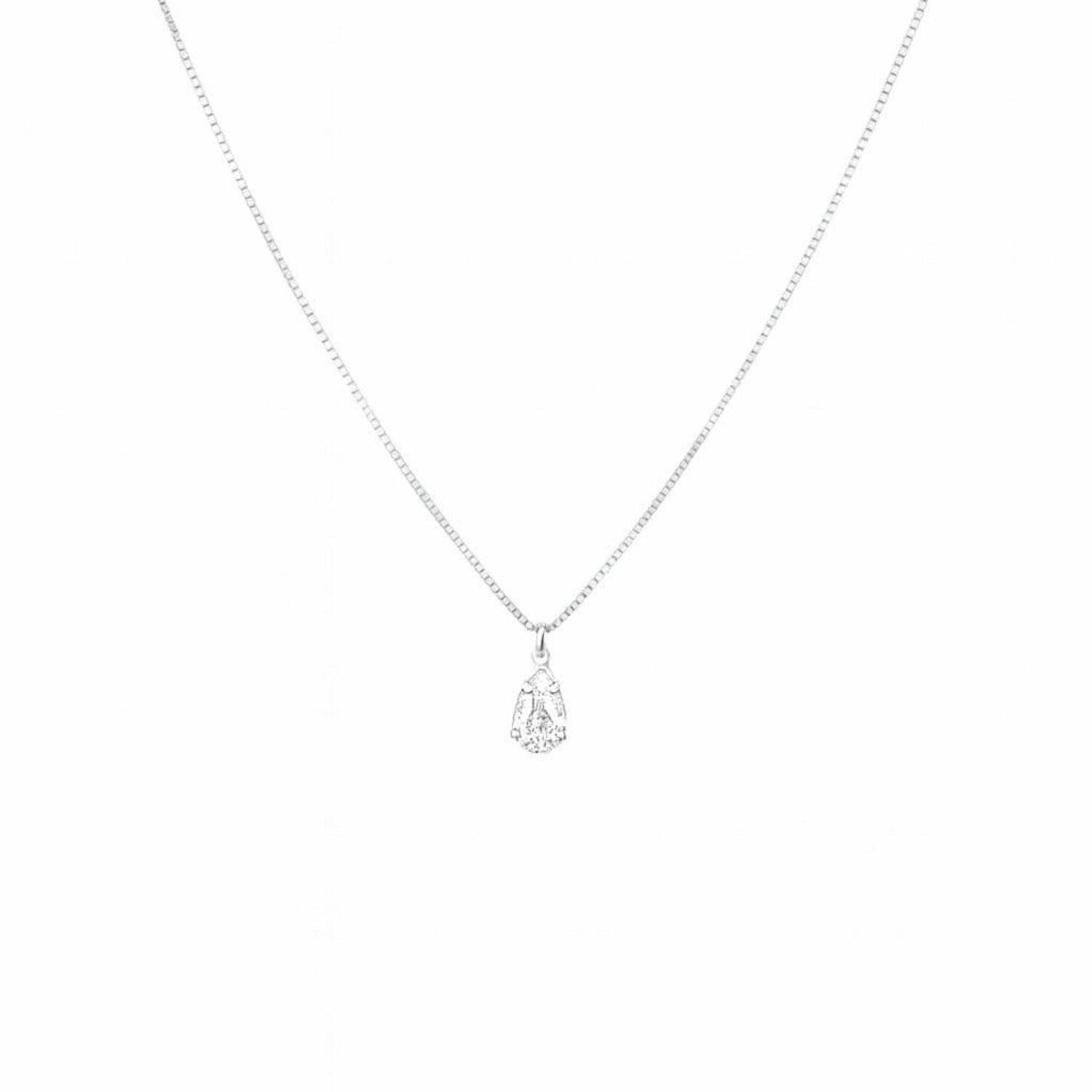 Colar com Gota Zircônia Cristal Banhado a Prata