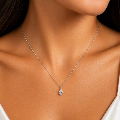 Colar com Gota Zircônia Cristal Banhado a Prata